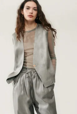 Blazers & Vestes*silk laundry - Twill Slouch Vest MOON PINSTRIPE