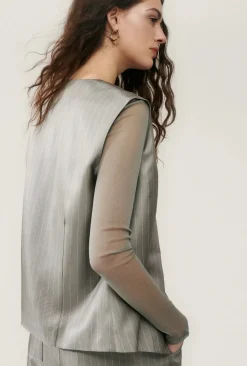 Blazers & Vestes*silk laundry - Twill Slouch Vest MOON PINSTRIPE