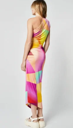 Occasions|Long*Smythe - Single Shoulder Dress ABSTRACT NEON