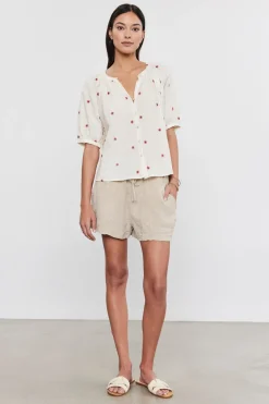 Blouses & Shirts*Velvet - Amira DS Novelty Embroidery Top CREAM