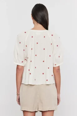 Blouses & Shirts*Velvet - Amira DS Novelty Embroidery Top CREAM