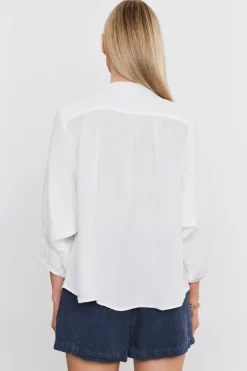 Blouses & Shirts*Velvet - Avis Woven Linen Puffy Sleeve Top WHITE