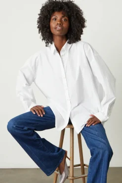 Blouses & Shirts*Velvet - Dakota Cotton Shirting Button Up WHITE
