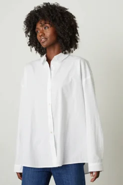 Blouses & Shirts*Velvet - Dakota Cotton Shirting Button Up WHITE