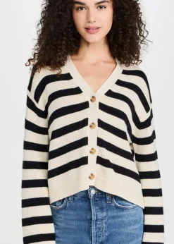 Cardigans*Velvet - Elodie DS Cotton Cashmere Cardigan CREAM/BLACK