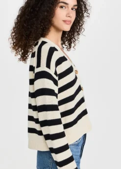 Cardigans*Velvet - Elodie DS Cotton Cashmere Cardigan CREAM/BLACK