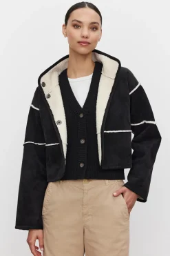 Leathers & Shearling*Velvet - Kelly DS Lux Sherpa Cropped Jacket BLACK/ECRU