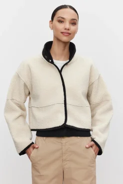 Leathers & Shearling*Velvet - Kelly DS Lux Sherpa Cropped Jacket BLACK/ECRU