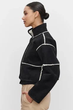 Leathers & Shearling*Velvet - Kelly DS Lux Sherpa Cropped Jacket BLACK/ECRU