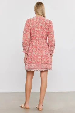 Short*Velvet - Mary DS Printed Voile L/S Dress ROUGE
