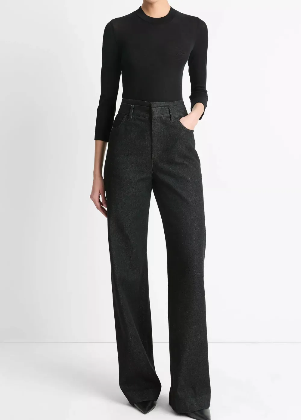 Long Sleeves*Vince - 3/4 Sleeve High Crew Top BLACK