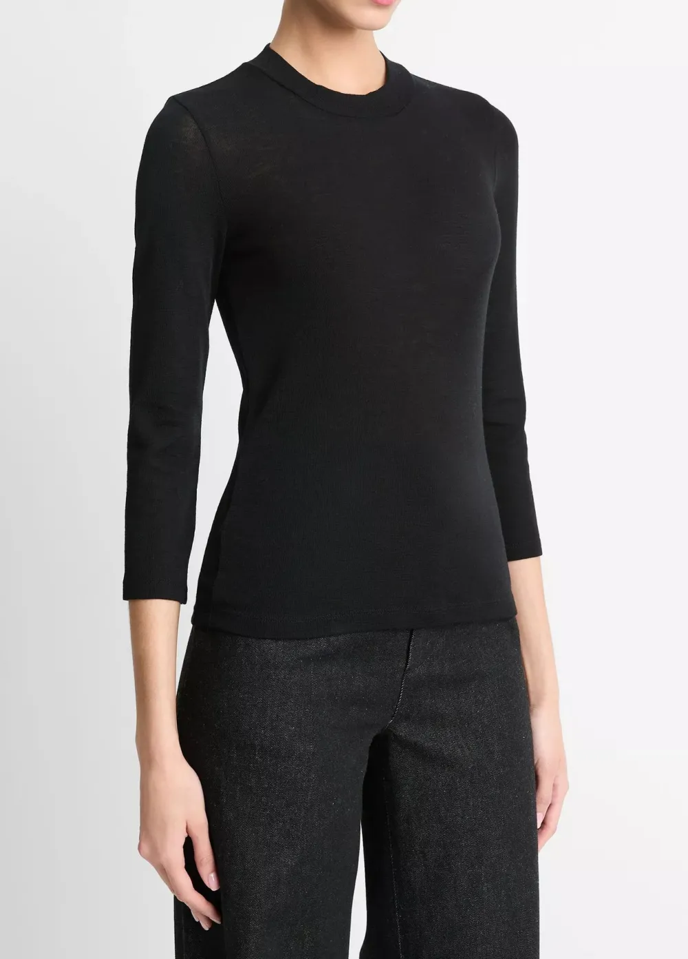 Long Sleeves*Vince - 3/4 Sleeve High Crew Top BLACK