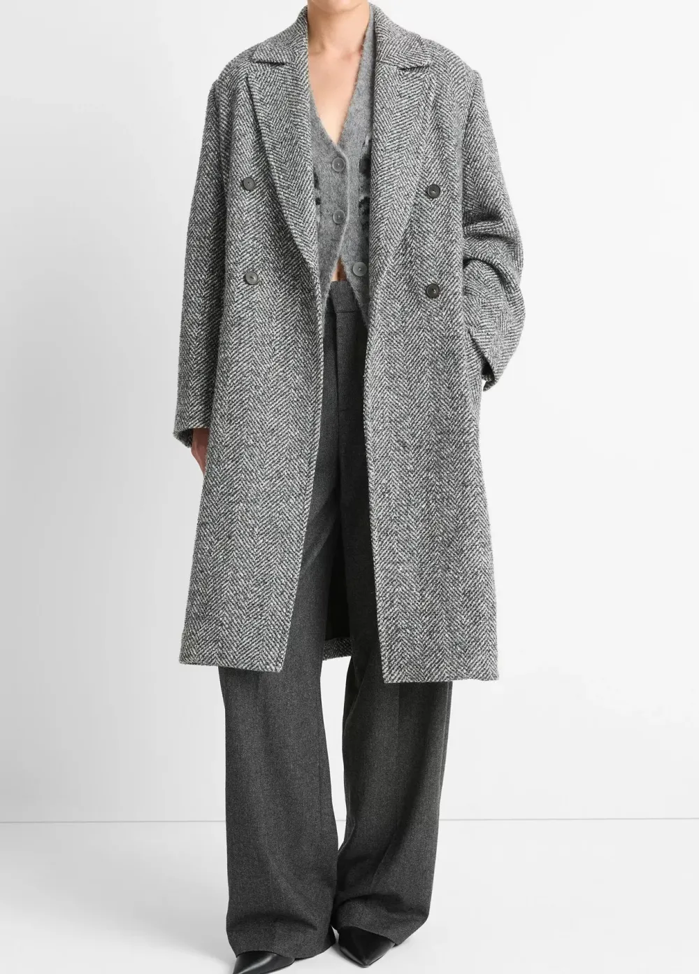 Yarns*Vince - Herringbone Double Breasted Coat CHARCOAL