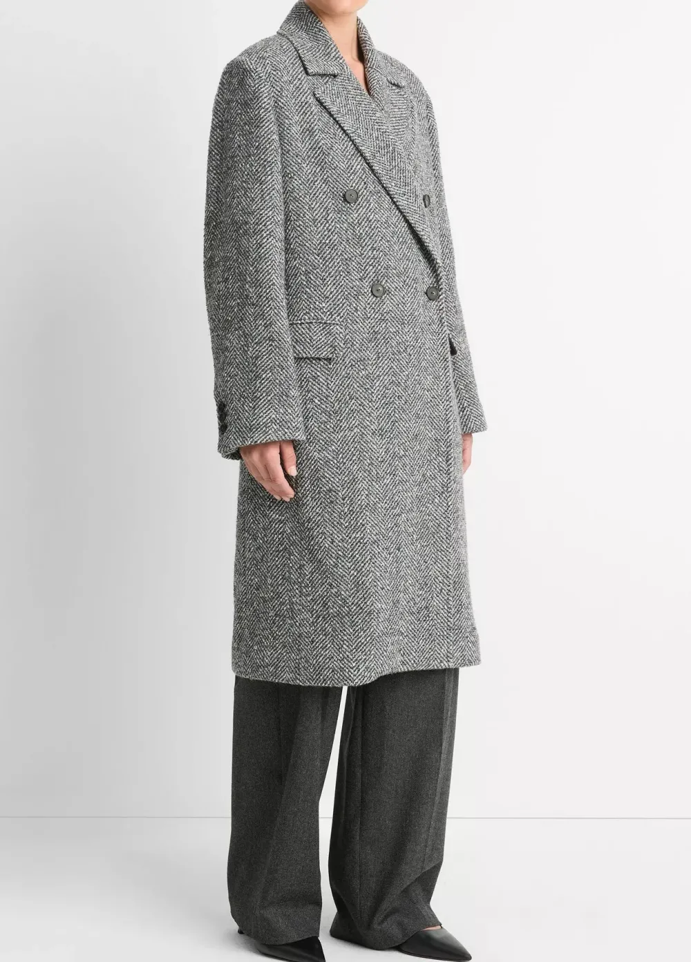 Yarns*Vince - Herringbone Double Breasted Coat CHARCOAL