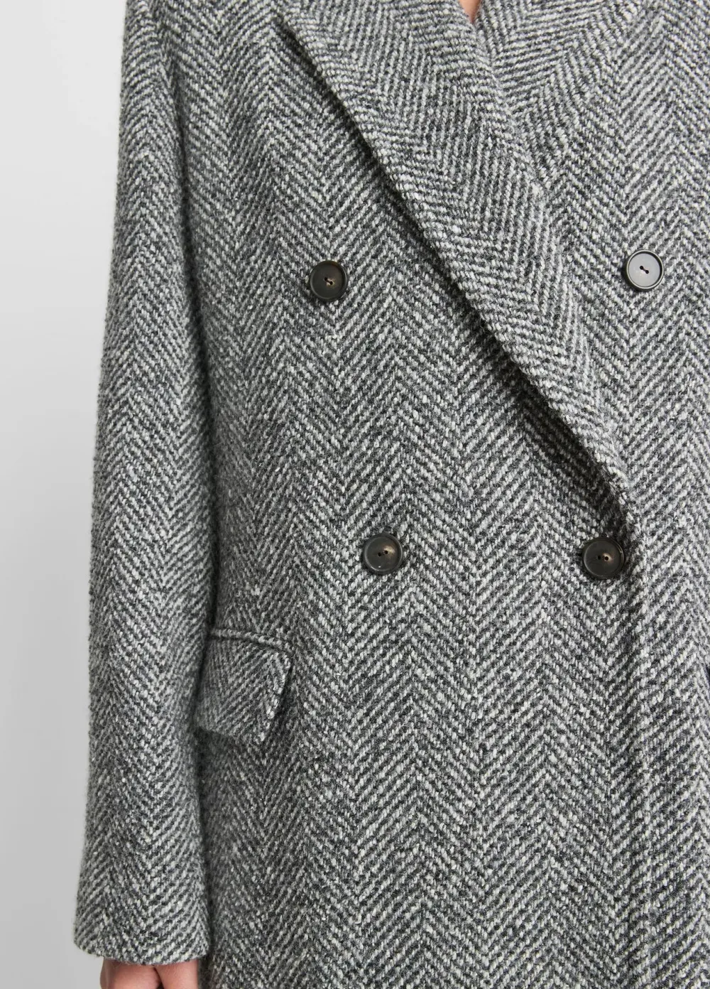 Yarns*Vince - Herringbone Double Breasted Coat CHARCOAL