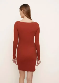Long Sleeves|Short*Vince - Long Sleeve Square Neck Mini Dress BLACK