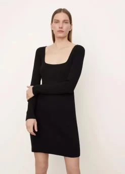 Long Sleeves|Short*Vince - Long Sleeve Square Neck Mini Dress BLACK