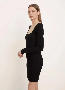 Long Sleeves|Short*Vince - Long Sleeve Square Neck Mini Dress BLACK
