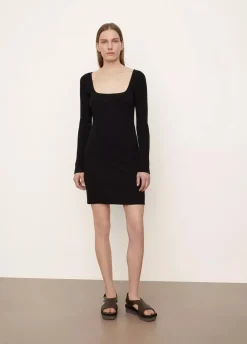 Long Sleeves|Short*Vince - Long Sleeve Square Neck Mini Dress BLACK
