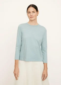 Long Sleeves*Vince - Neppy Striped Crew Neck Tee AQUA STONE OFF WHITE