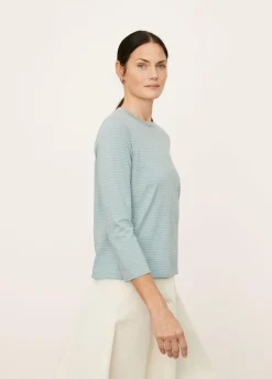 Long Sleeves*Vince - Neppy Striped Crew Neck Tee AQUA STONE OFF WHITE