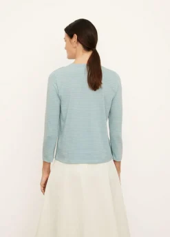 Long Sleeves*Vince - Neppy Striped Crew Neck Tee AQUA STONE OFF WHITE