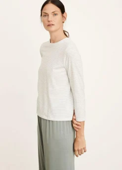 Long Sleeves*Vince - Neppy Striped Crew Neck Tee AQUA STONE OFF WHITE