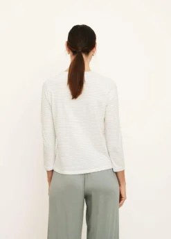 Long Sleeves*Vince - Neppy Striped Crew Neck Tee AQUA STONE OFF WHITE