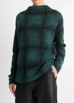 Wool & Cashmere*Vince - Shadow Plaid Funnel Neck Sweater JUNIPER COMBO