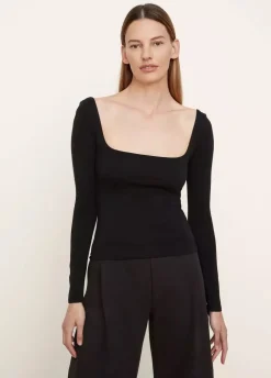 Long Sleeves*Vince -Pima Cotton Long Sleeve Square Neck BLACK