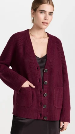 Wool & Cashmere|Cardigans*White and Warren White + Warren - Cashmere Blend Ribbed Boyfriend Cardigan