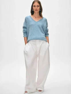 Wool & Cashmere*White and Warren White + Warren - Cashmere Featherweight Cable Vneck SLATE BLUE