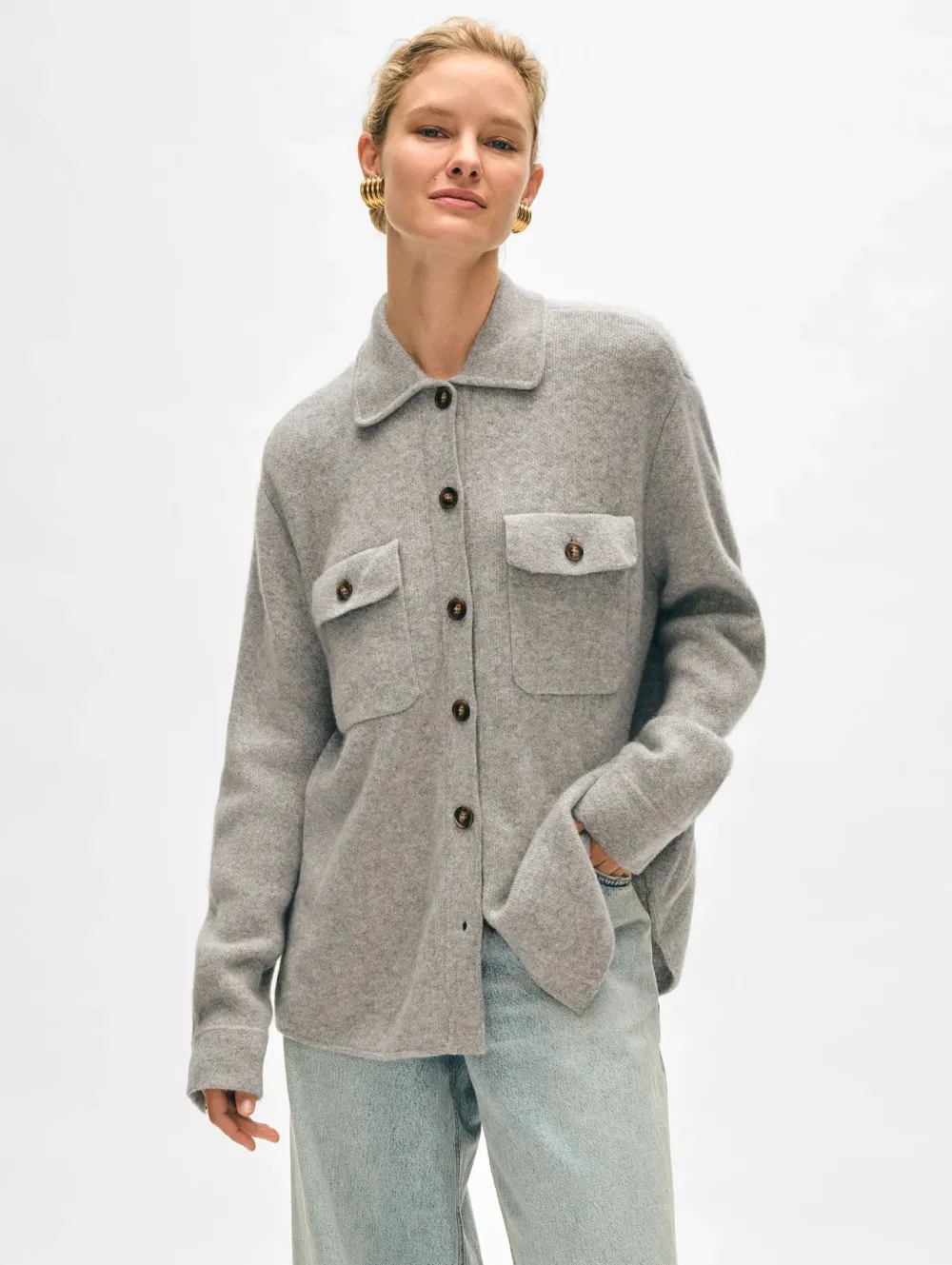Wool & Cashmere|Cardigans*White and Warren White + Warren - Cashmere Luxe Button Down Shacket GHE GREY HEATHER