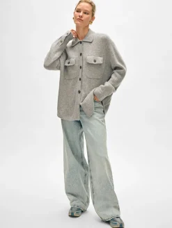 Wool & Cashmere|Cardigans*White and Warren White + Warren - Cashmere Luxe Button Down Shacket GHE GREY HEATHER