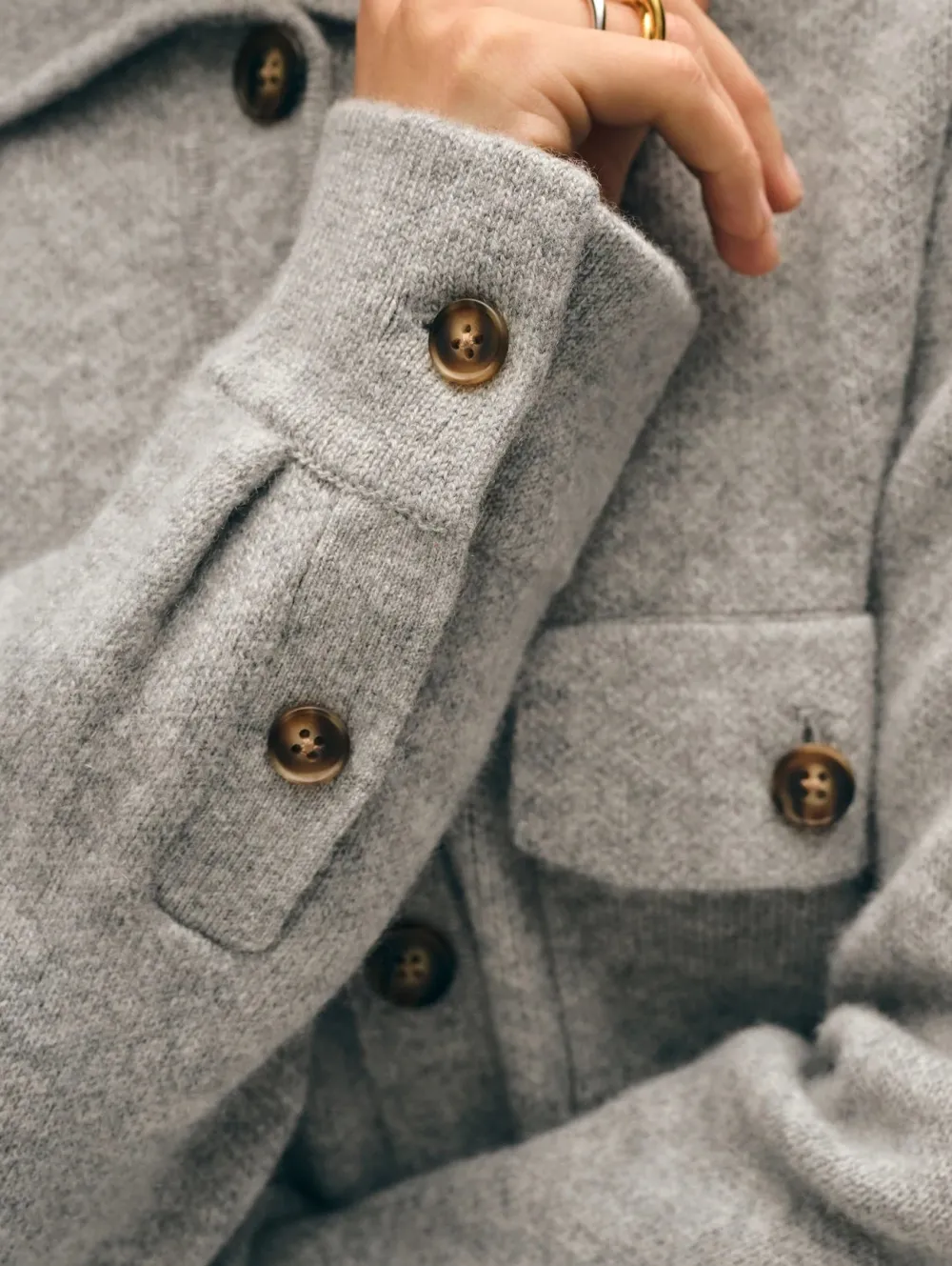 Wool & Cashmere|Cardigans*White and Warren White + Warren - Cashmere Luxe Button Down Shacket GHE GREY HEATHER