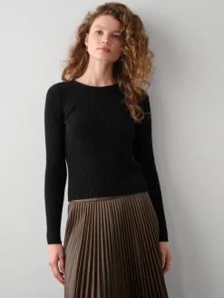 Wool & Cashmere*White and Warren White + Warren - Cashmere Open Back Ribbed Top BLACK