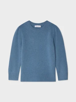 Wool & Cashmere*White and Warren White + Warren - Cashmere rib trim sweatshirt BLUE THISTLE