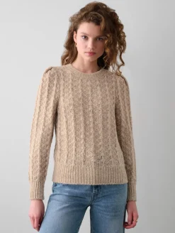 Wool & Cashmere*White and Warren White+Warren - Plush alpaca blend pointelle puff sleeve crewneck OAT STRAW