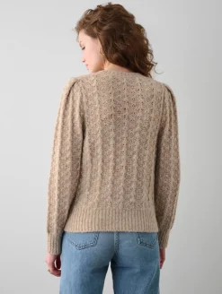 Wool & Cashmere*White and Warren White+Warren - Plush alpaca blend pointelle puff sleeve crewneck OAT STRAW